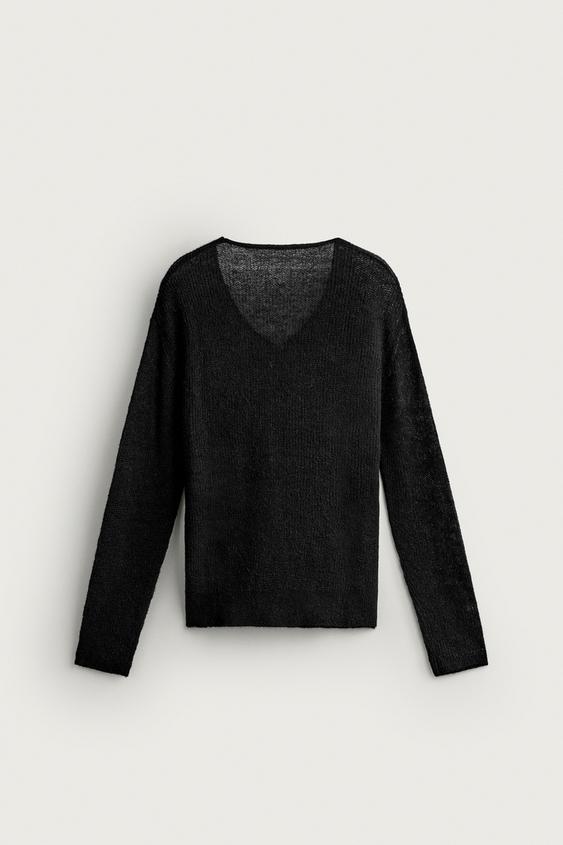 PULL COL EN V TEXTURÉ - Noir de Zara - Image 7
