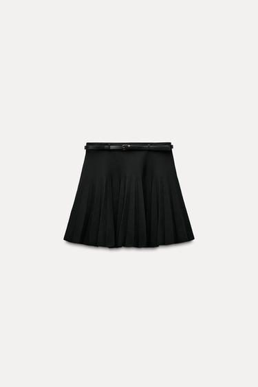 PLEATED MINI SKIRT WITH BELT - Black by Zara