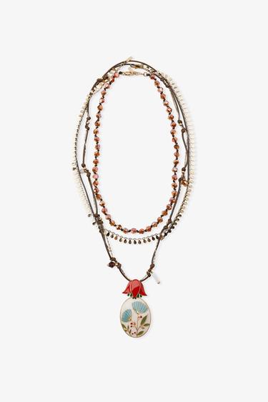 PACK OF 3 FLOWER BEAD NECKLACES - Golden by Zara