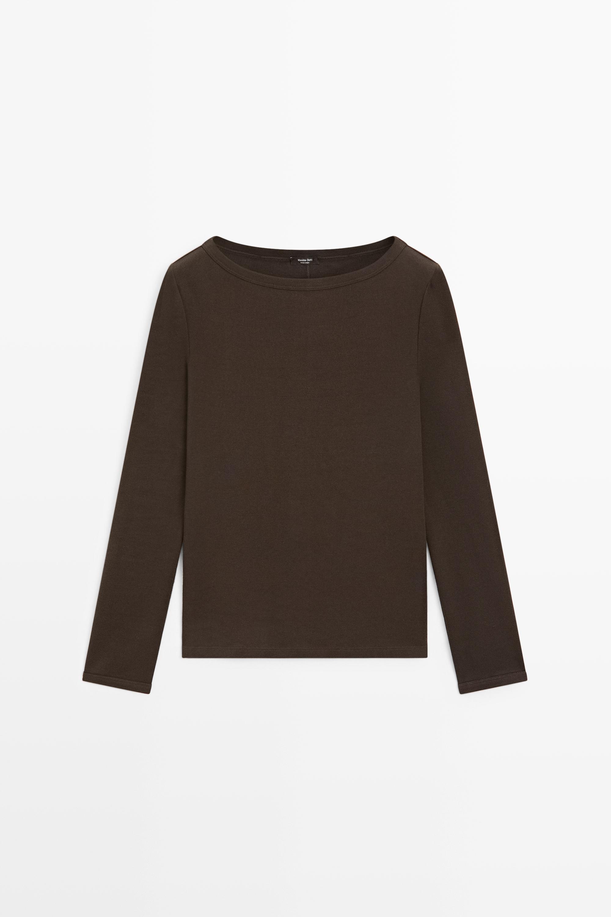 Long Sleeve Boat Neck T-shirt - Navy blue | ZARA Canada