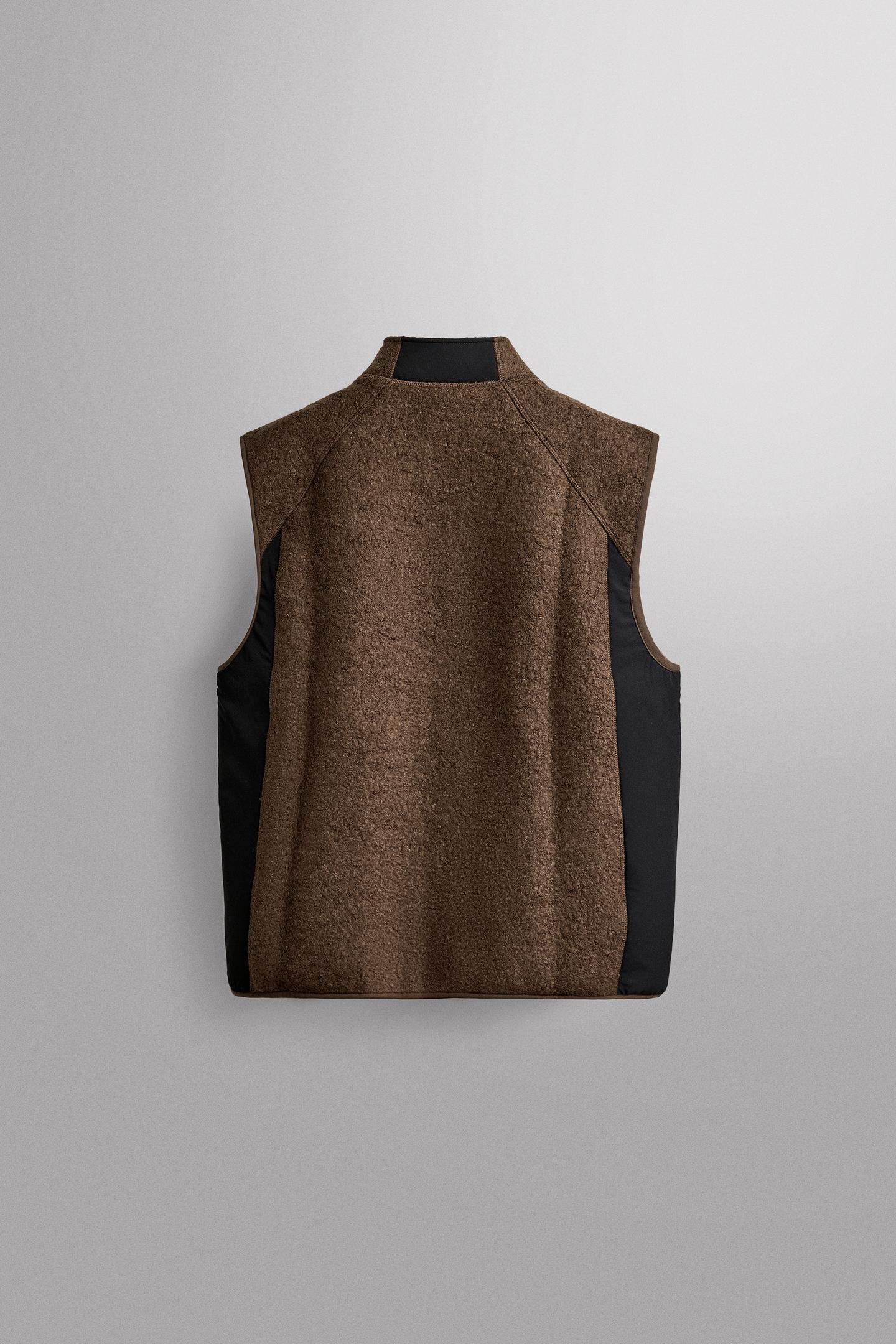 Мужской жилет Zara Color Block Combined Fleece Vest, цвет: Тёмный коричневый — фото 2