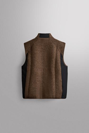 COLOR BLOCK COMBINED FLEECE VEST — Dark brown 2