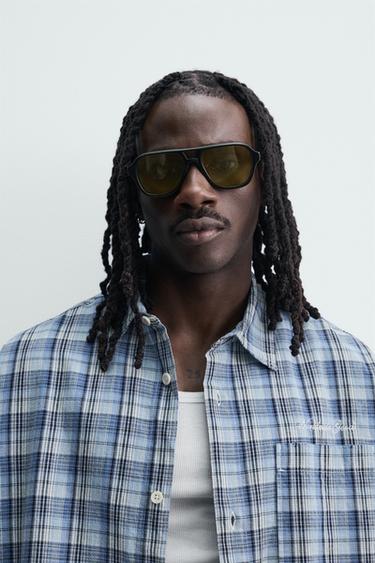 BOXY FIT CHECK SHIRT - Blue by Zara - Image 5