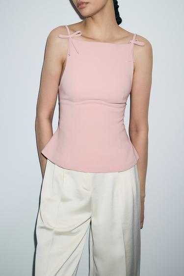 Zara BOW STRAP TOP - Faded pink
