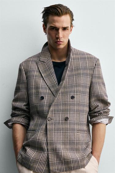DOUBLE-BREASTED CHECK BLAZER - camel by Zara - Image 4