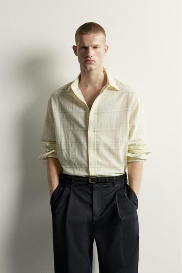 COTTON/LINEN CHECKED SHIRT - Yellow by Zara