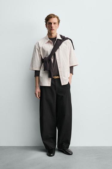 РУБАШКА СВОБОДНОГО КРОЯ В ПОЛОСКУ — ЭКРЮ от Zara