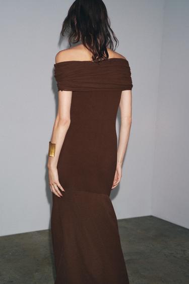 OFF-THE-SHOULDER KNIT DRESS - Dark brown by Zara - Image 2