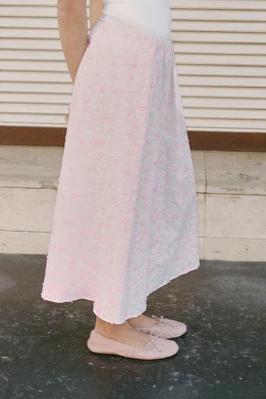 Zara STRUCTURED LAYERED MIDI SKIRT - Pink / White