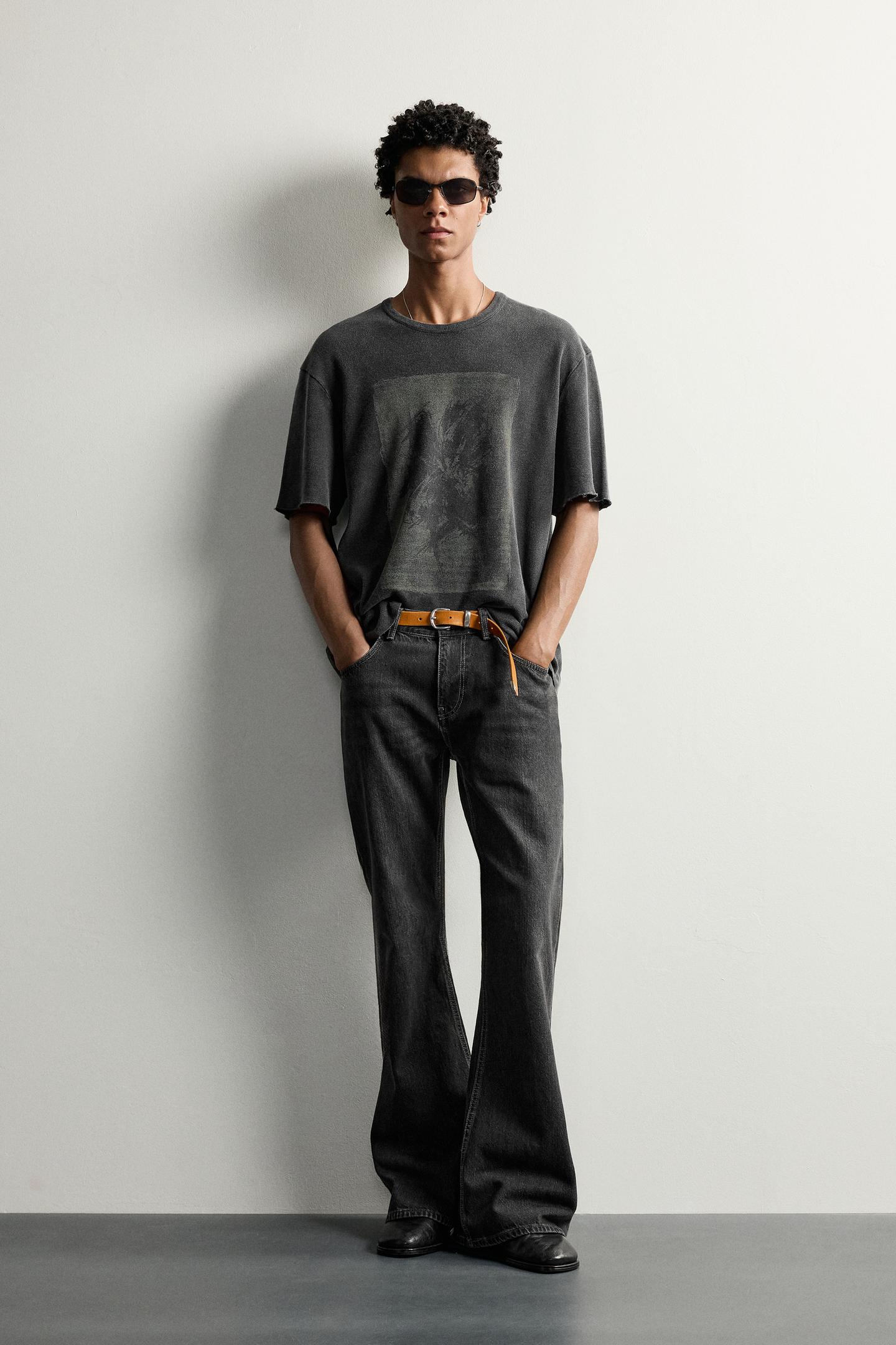 Мужская футболка Zara Washed Printed Knit, цвет: Чёрный