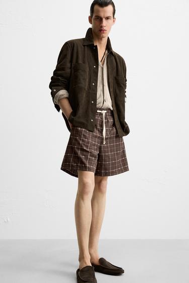 CHECKED JACQUARD BERMUDA SHORTS - Chocolate by Zara - Image 4