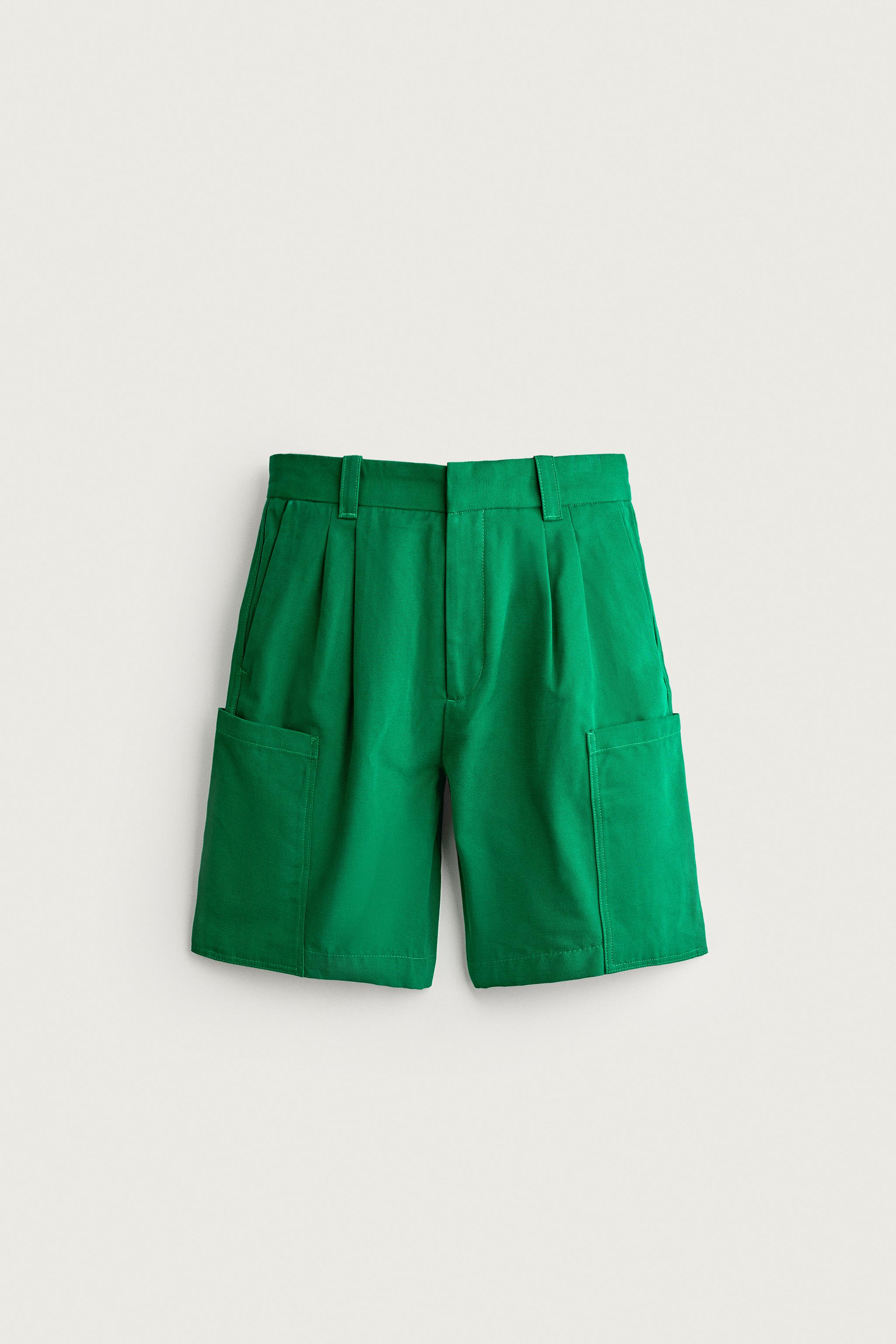 Zara PİLİLİ RELAXED FIT KARGO BERMUDA