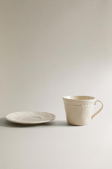 TASSE À CAFÉ ET SOUS-TASSE EN GRÈS À RELIEF - Crème de Zara - Image 3