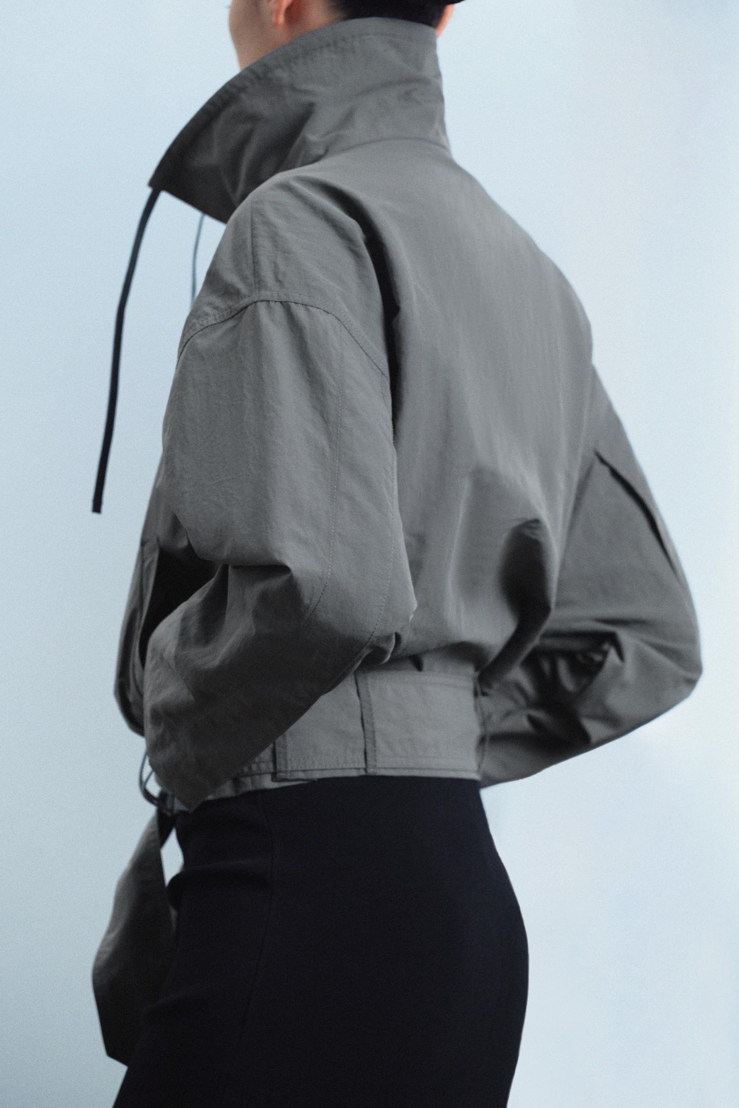 Женская куртка Zara ZW Collection Cropped Belted, цвет: Серый — фото 3
