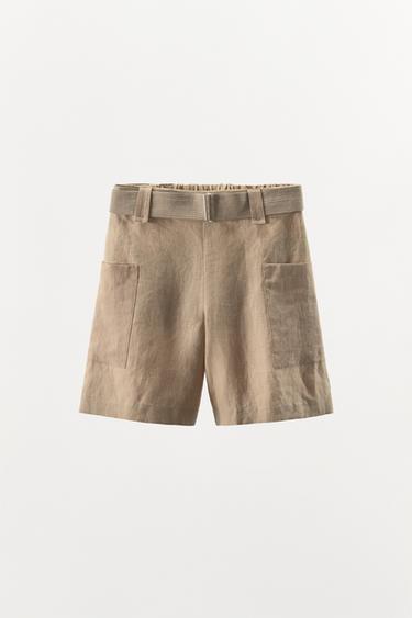 100% LINEN COMBINED BERMUDA SHORTS - LIMITED EDITION - Beige by Zara