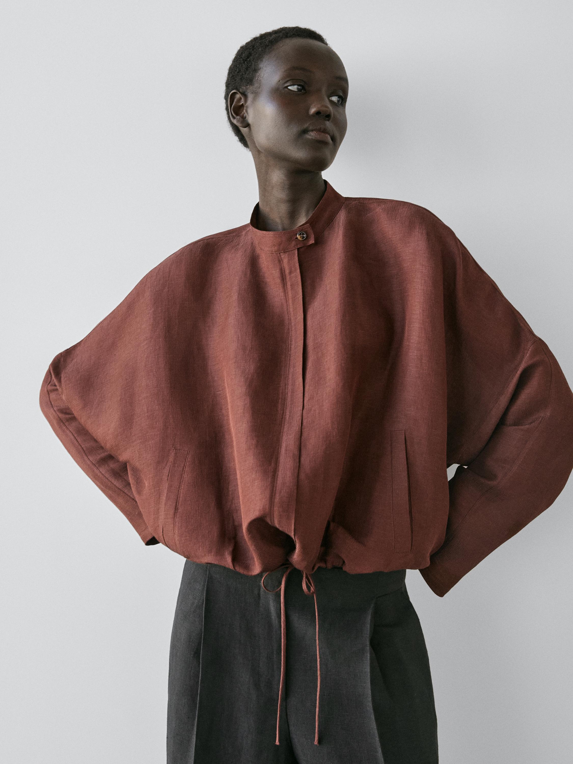 Veste bomber en mélange de lin