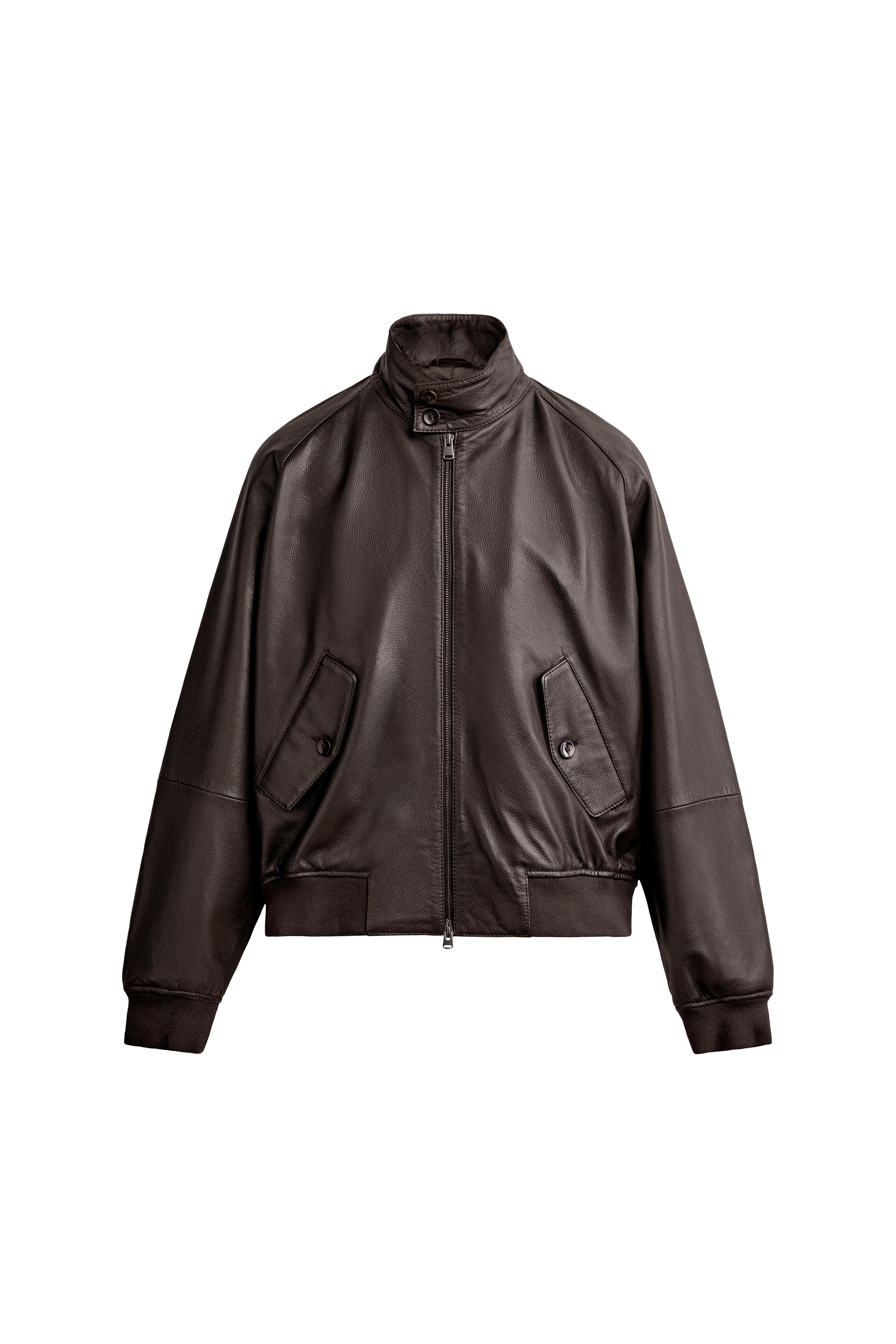 最終値下げ　新品　ZARA 本革　リラックスフィットレザーブルゾン　ブラウン Ｌ レザー リラックスフィット ジャケット - ダークブラウン | ZARA Japan