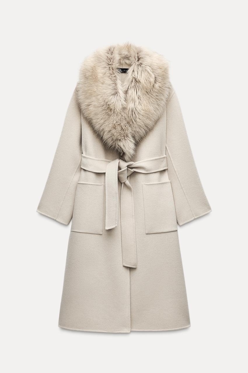 Cappotto Zara Pelliccia Beige Zara Fur Collar Cappotti Pelliccia