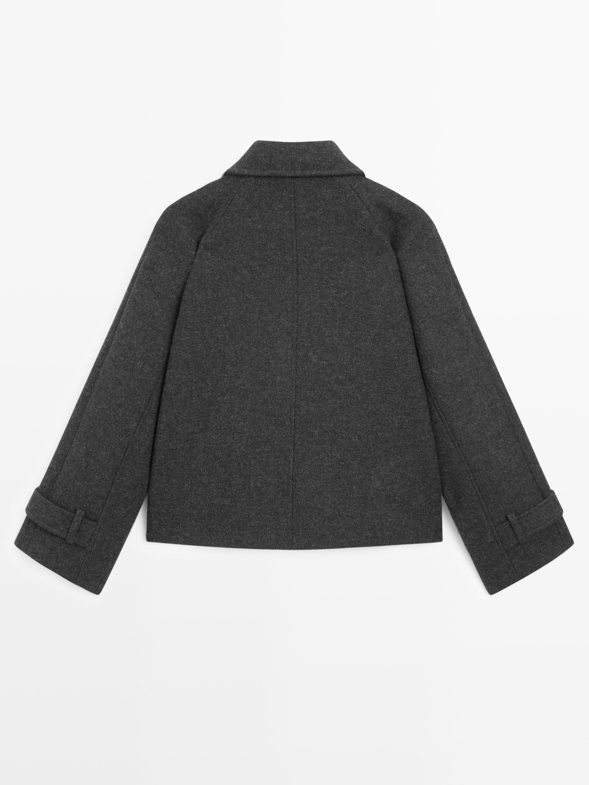 Short wool blend raglan sleeve coat