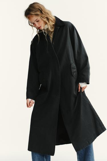 WAXED TRENCH COAT WITH CORDUROY COLLAR - Anthracite grey by Zara - Image 4