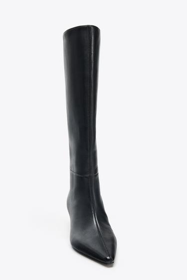 LEATHER HEELED BOOTS - Black by Zara - Image 3