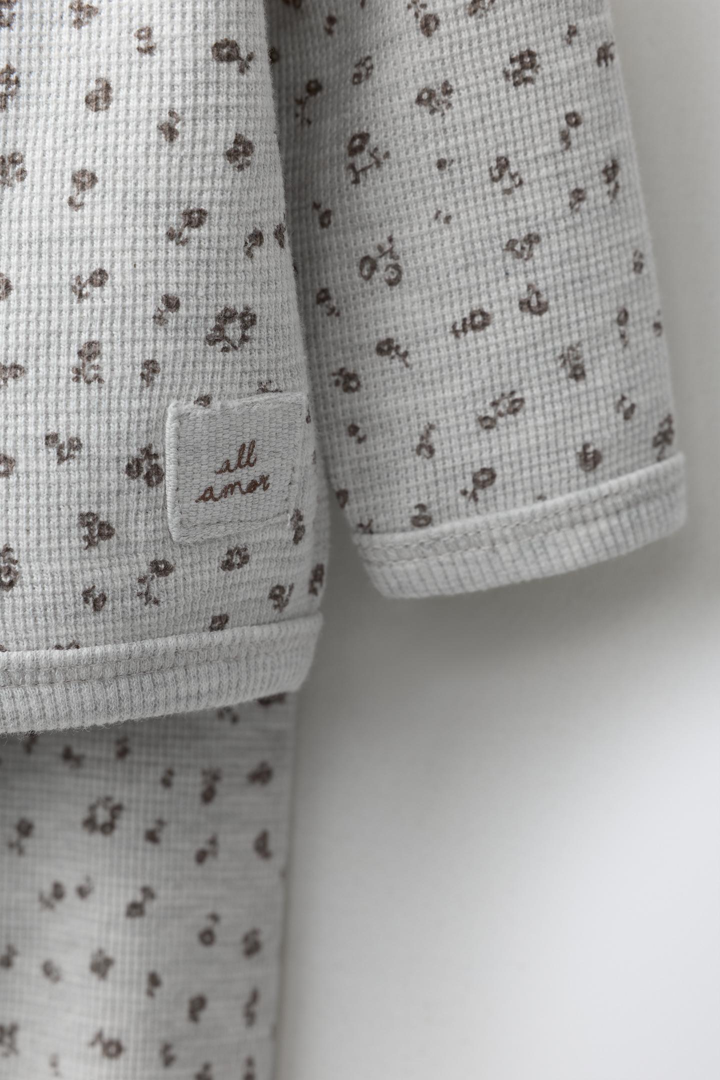 Детский комплект Zara Floral Waffle Top and Pants Set, цвет: Серый меланжевый — фото 5