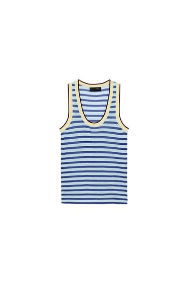 STRIPED KNIT TOP - Mid-blue by Zara