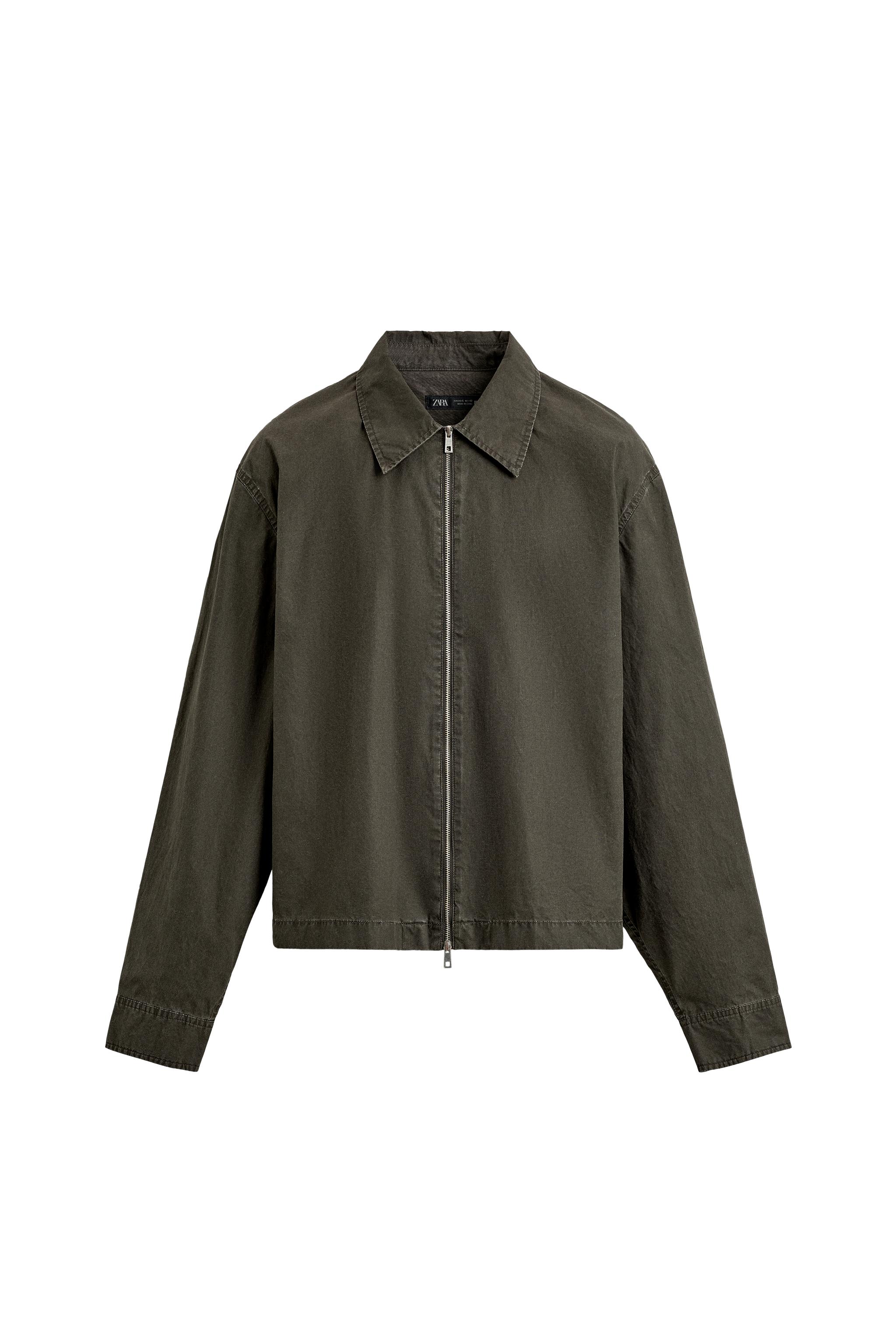 ZARAジャケット クロップドフィットジップシャツジャケット - ダークカーキ | ZARA