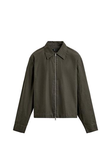 クロップドフィットジップシャツジャケットダークカーキZaraのクロップドフィットジップシャツジャケット - ダークカーキ 