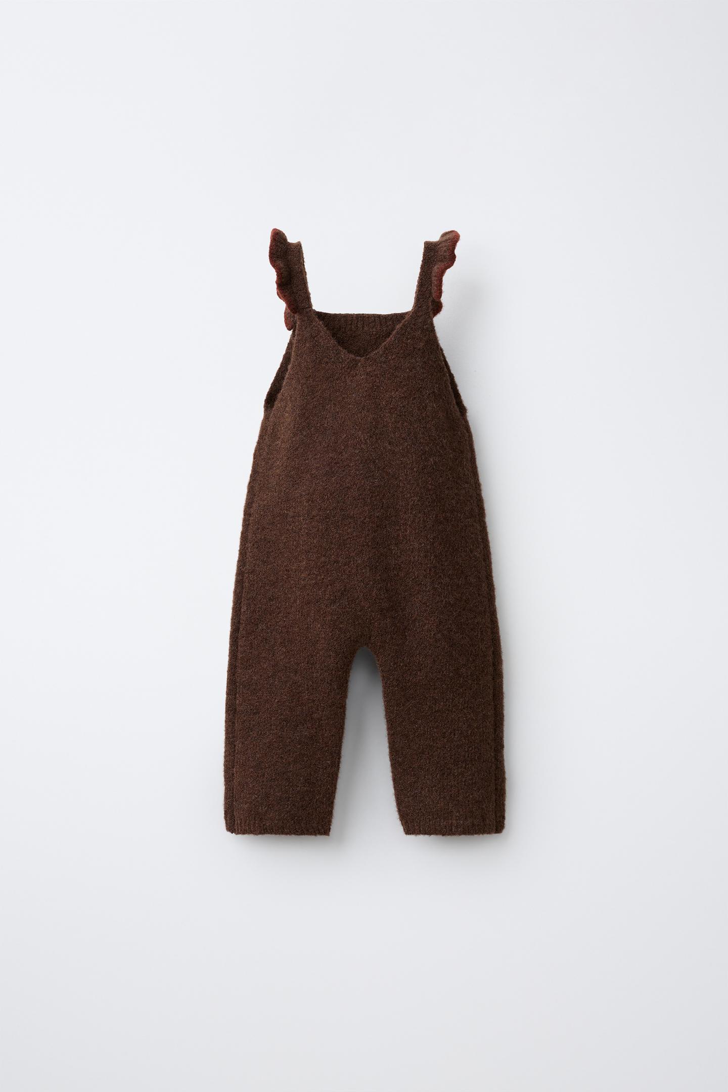 Детские свитеры Zara Long Floral Knit Dungarees, цвет: Коричневый — фото 2