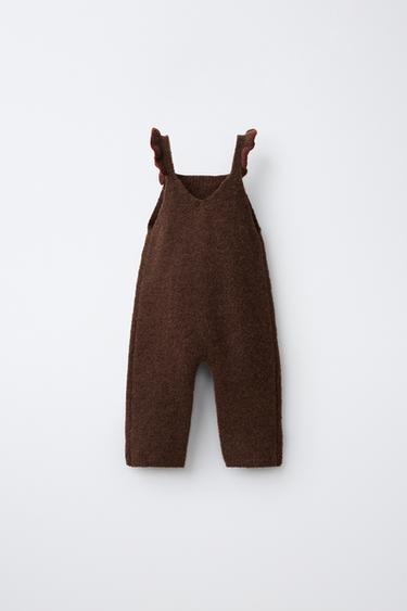 LONG FLORAL KNIT DUNGAREES — Brown 2