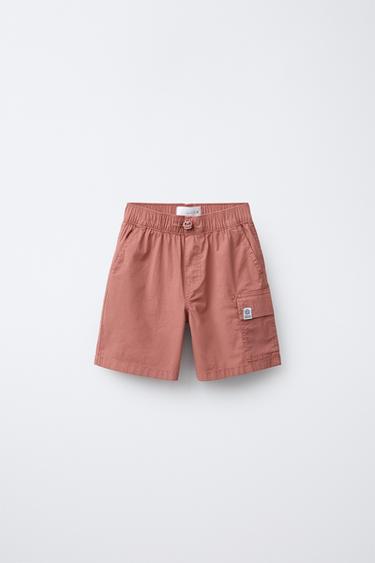 Zara POPLIN CARGO SHORTS - Red / Coral