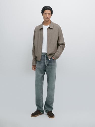 Zara 100% wool houndstooth jacket - Stone