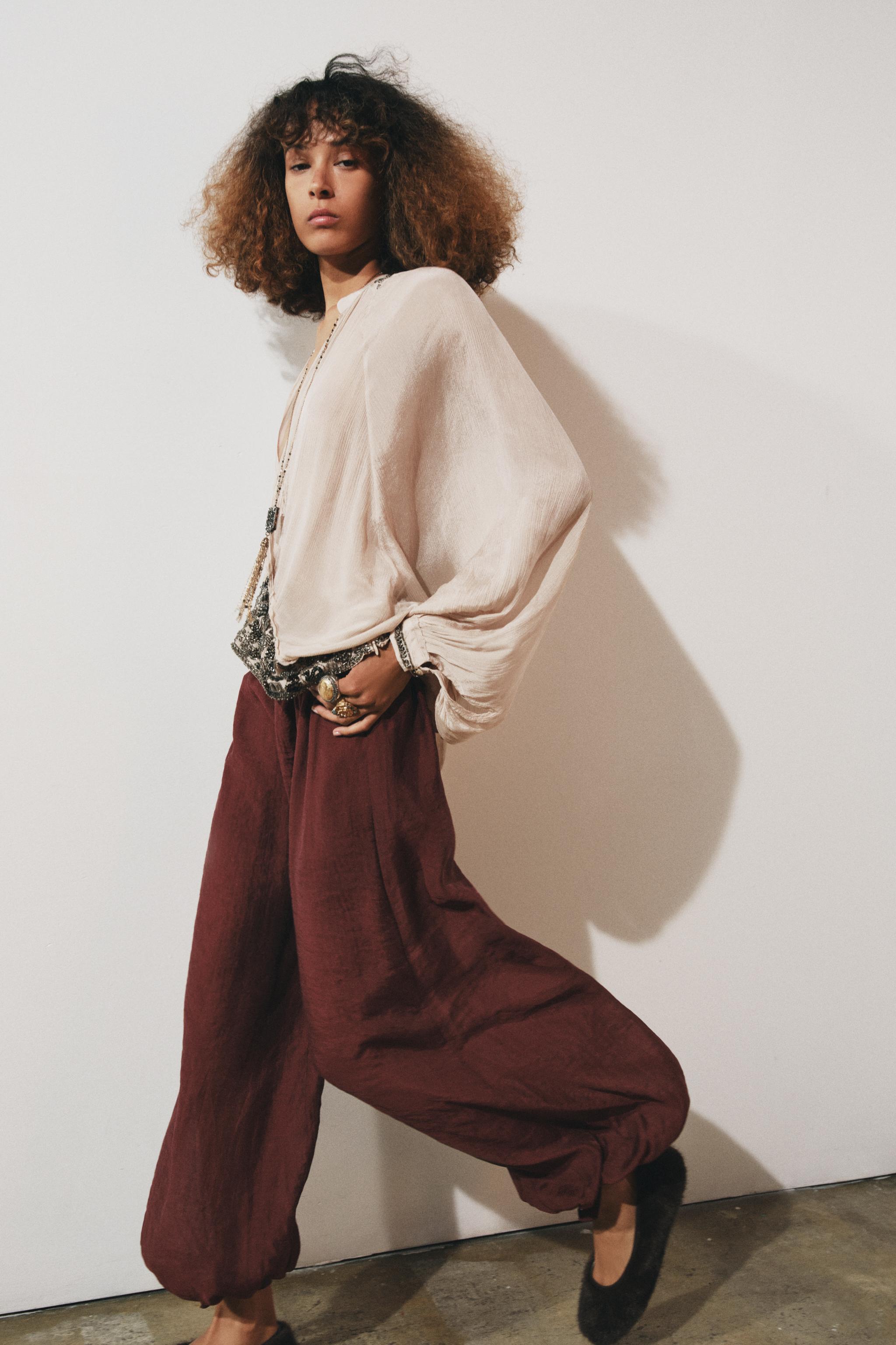 ZW COLLECTION TIE WAIST BALLOON PANTS - Brick | ZARA United
