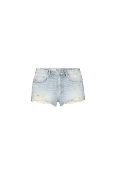 TRF HIGH-WAIST RIPPED DENIM SHORTS - Mid-blue by Zara