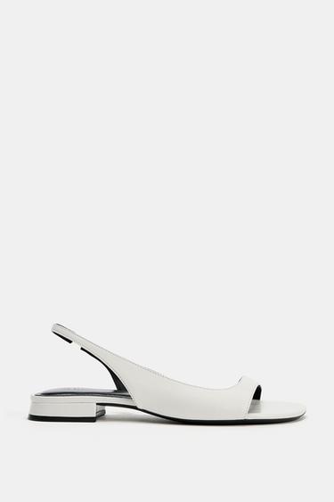 Zara LEATHER FLAT SANDALS - white