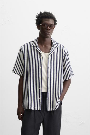 GEOMETRIC JACQUARD SHIRT - Navy blue by Zara