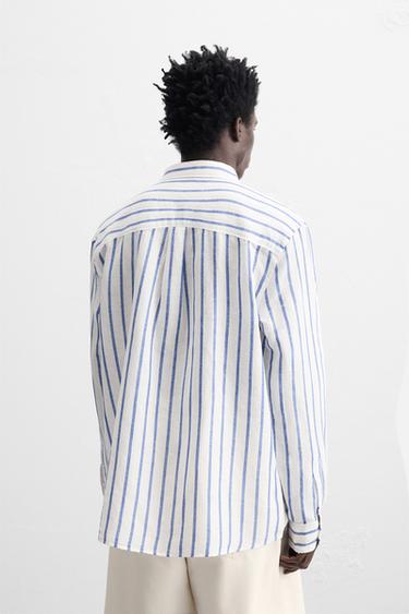 CHEMISE EN LIN ET COTON - Blanc / Bleu marine de Zara - Image 2