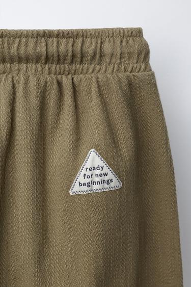 TEXTURED TROUSERS WITH LABEL - Khaki by Zara - Image 3