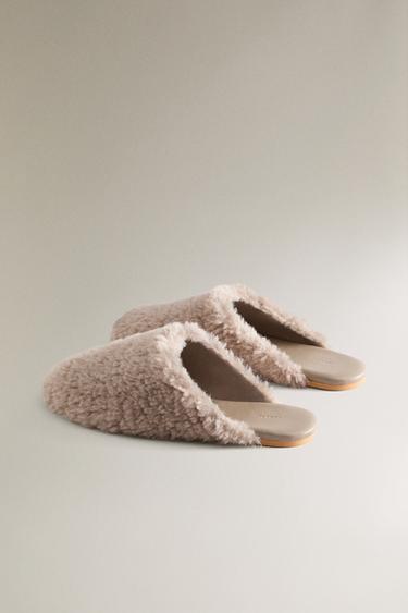 CHAUSSONS OUVERTS À L'ARRIÈRE CUIR CHAUDS - Gris taupe de Zara - Image 3