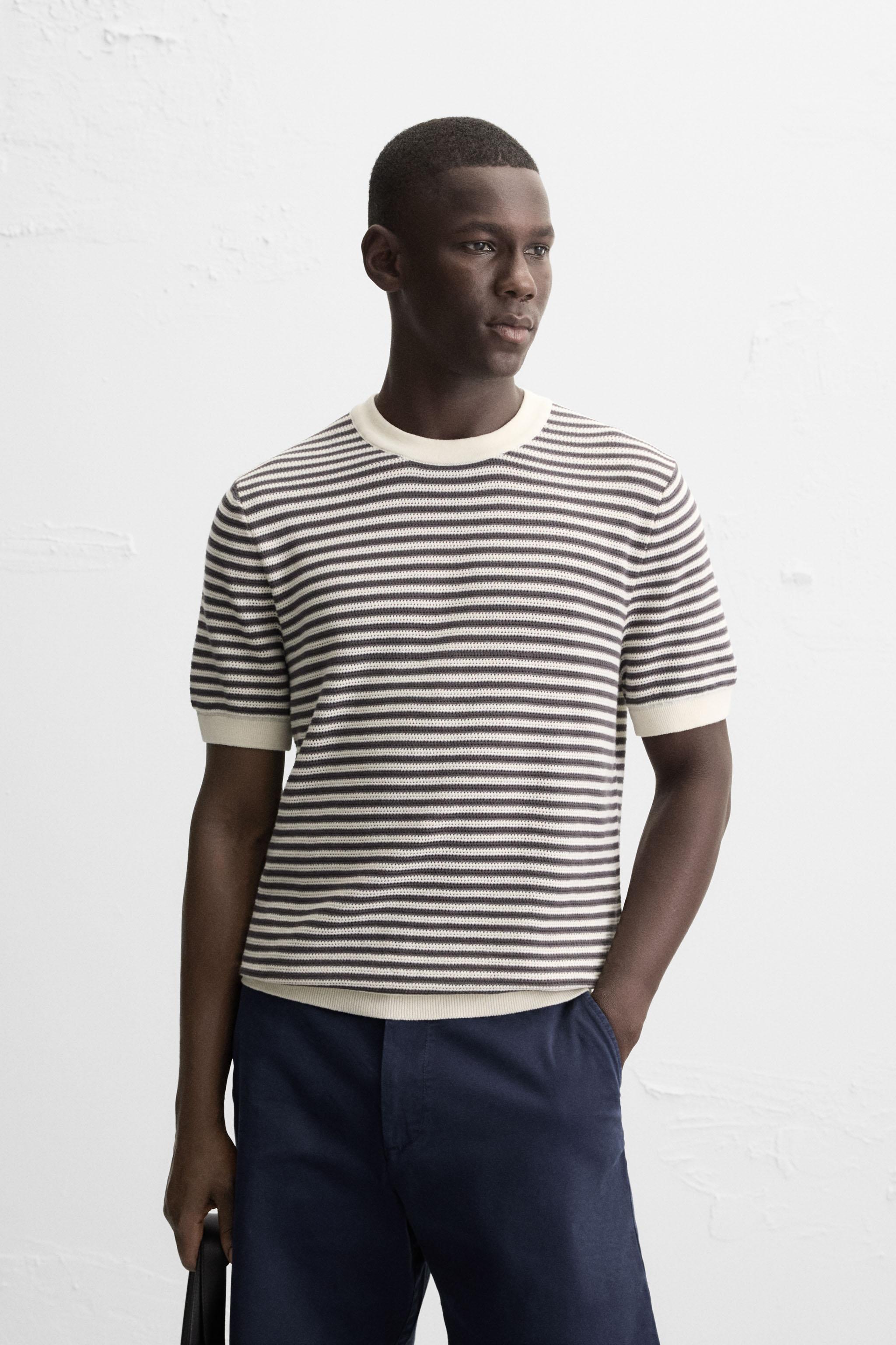 T-SHIRT EN MAILLE À DENTELLE RAYURES