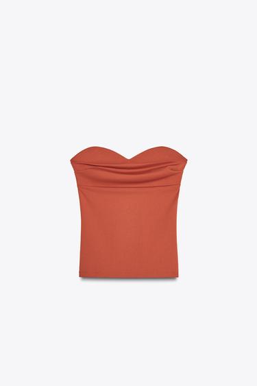 Zara TEXTURE BANDEAU TOP - Russet - Image 0