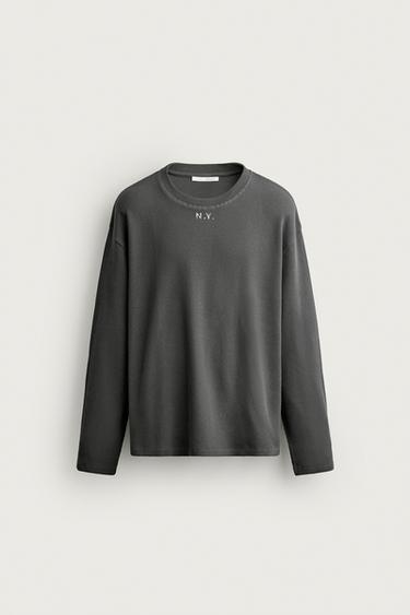 RELAXED FIT TEXTURED T-SHIRT - Grey by Zara - Image 0
