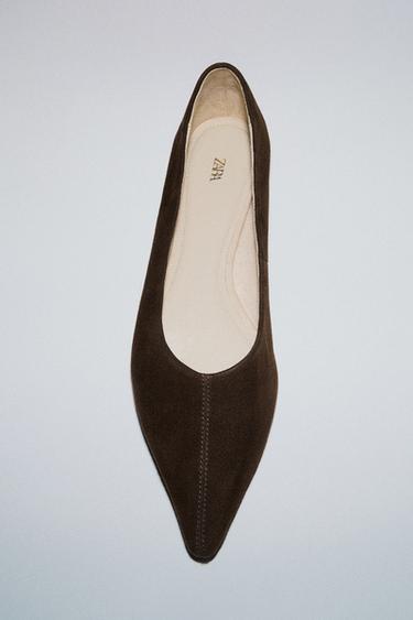 SUEDE POINTED BALLET FLATS - Chocolate Brown by Zara