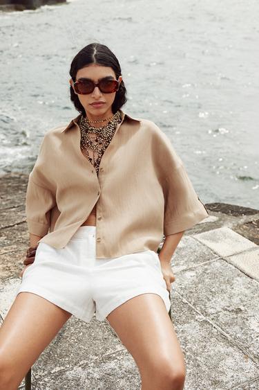 WIDE SHORT SLEEVE SHIRT - Mid-camel by Zara