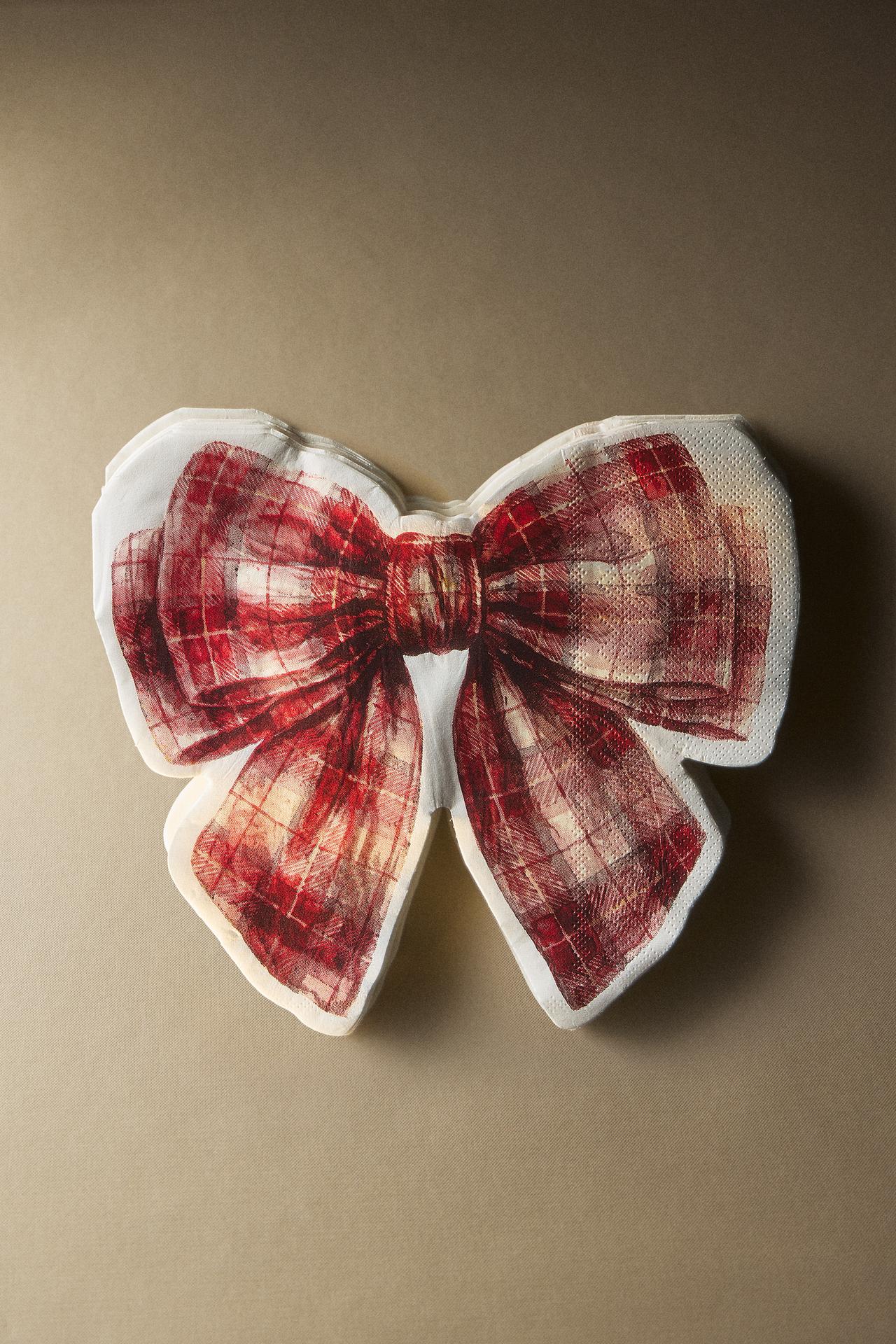 CHRISTMAS BOW PAPER NAPKINS (PACK OF 20) — Red / White