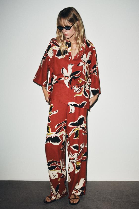 FLORAL PRINT LINEN PANTS
