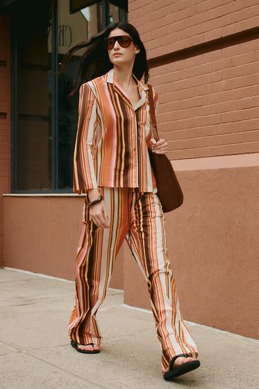 Zara ZW COLLECTION STRIPED FLARE PANTS - Multicolored