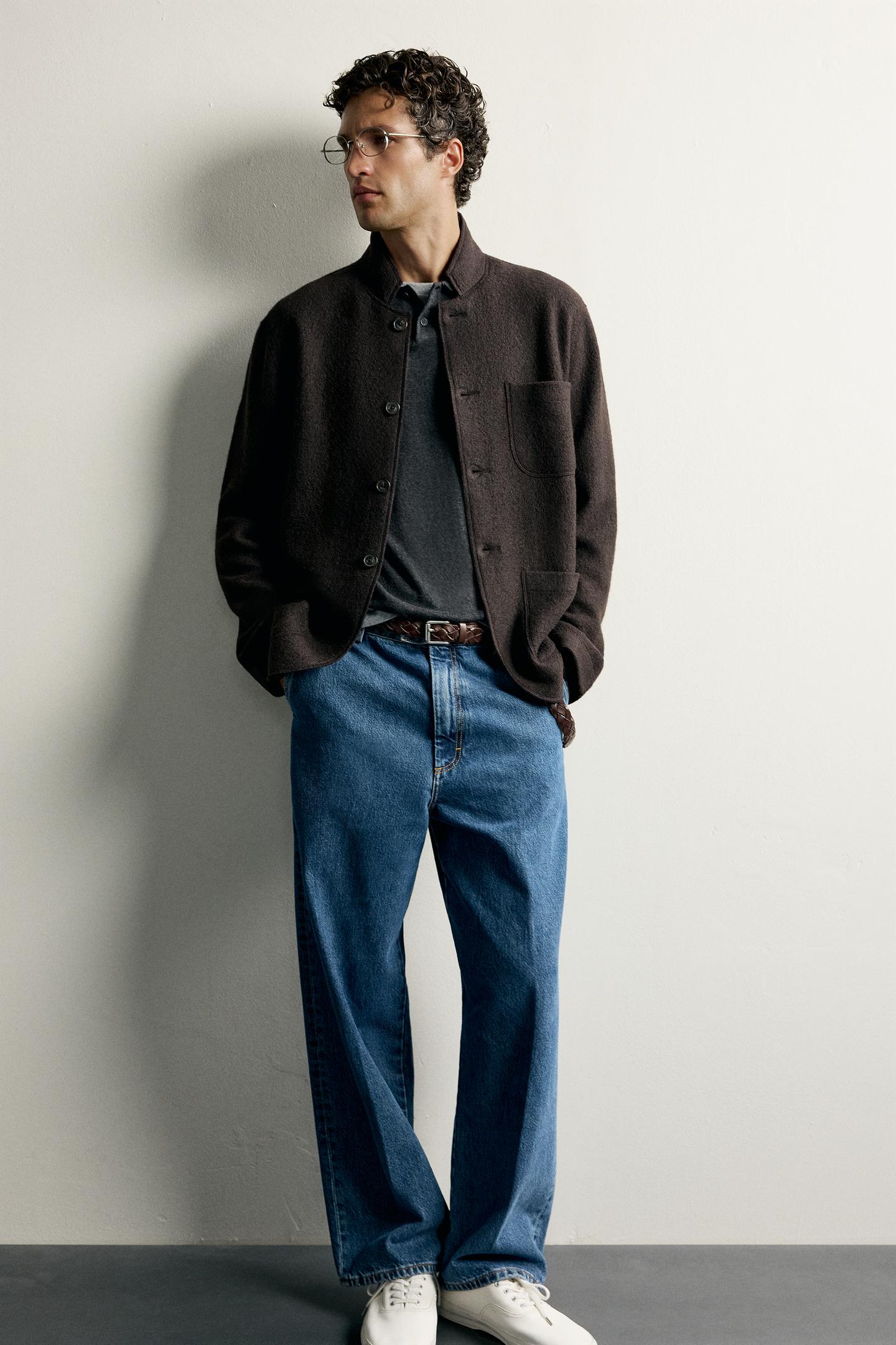 Мужской пиджак Zara Wool-Blend Relaxed Fit Blazer, цвет: Тёмный коричневый — фото 5