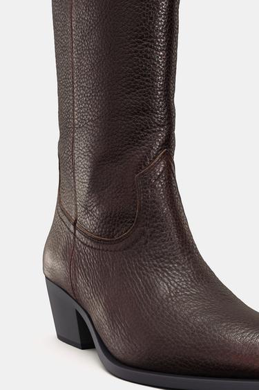 LEATHER KNEE-HIGH BOOTS - Brown by Zara - Image 7